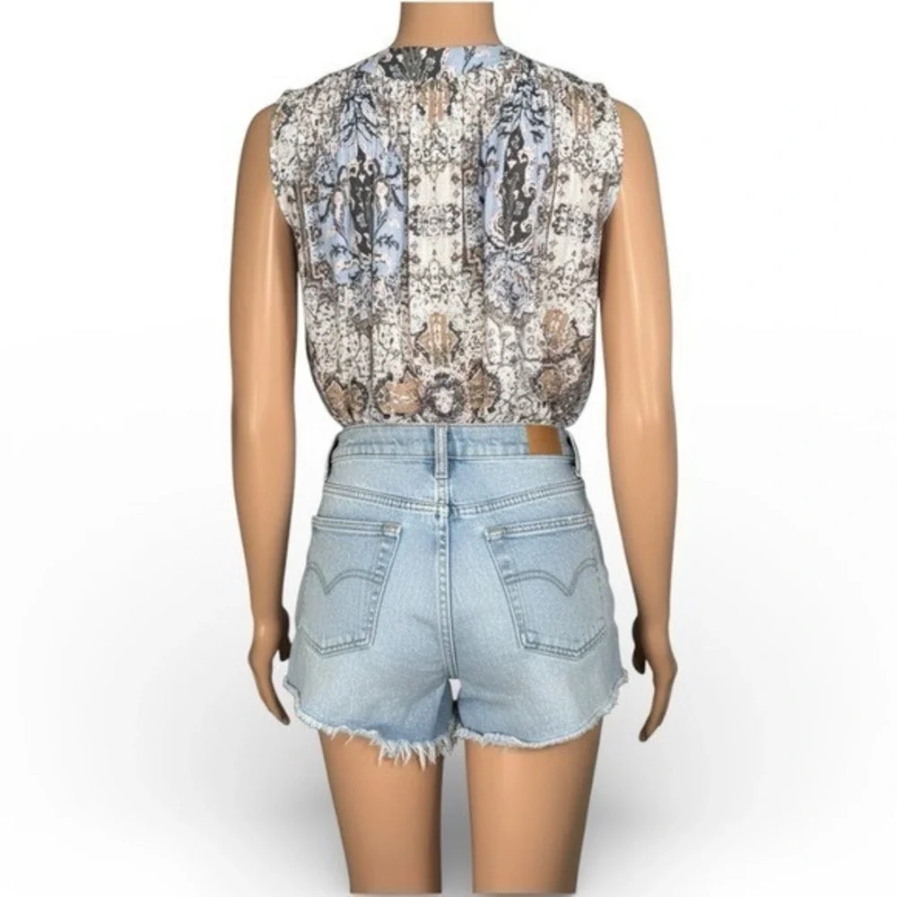 Free People Medallion Print V-Neck Sleeveless Blouse Blue Small